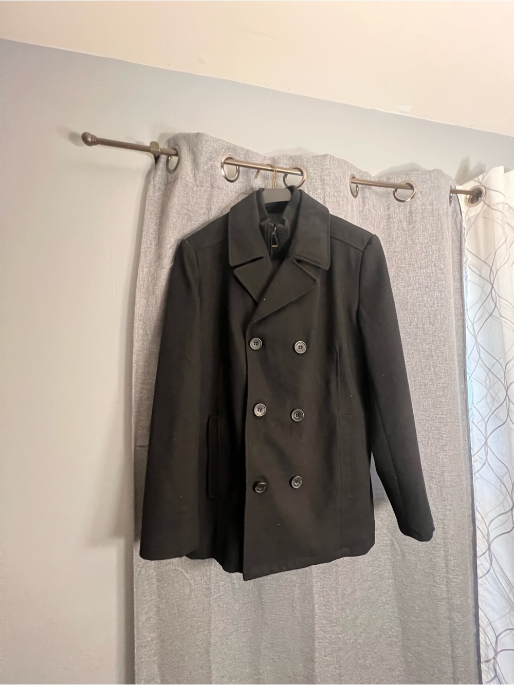 Kenneth Cole Men's Black Double-Breasted Pea Coat